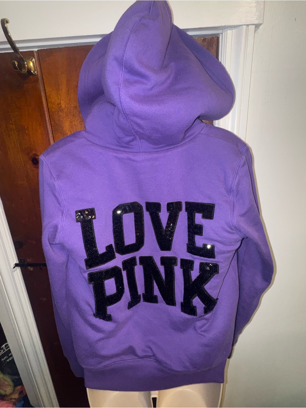 Victoria’s Secret PINK Rare Purple Faux Fur Lined Sequin Zip Hoodie Size Small